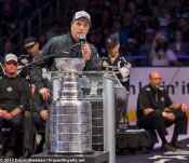 President/General Manager Dean Lombardi addresses the crowd inside Staples Center during the LA Kings 2014 Stanley Cup Championship rally